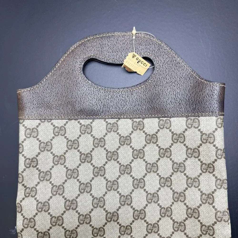Vintage Gucci Bag Clutch Tote GG Monogram PVC Canvas & Leather w Orig Paper Tag